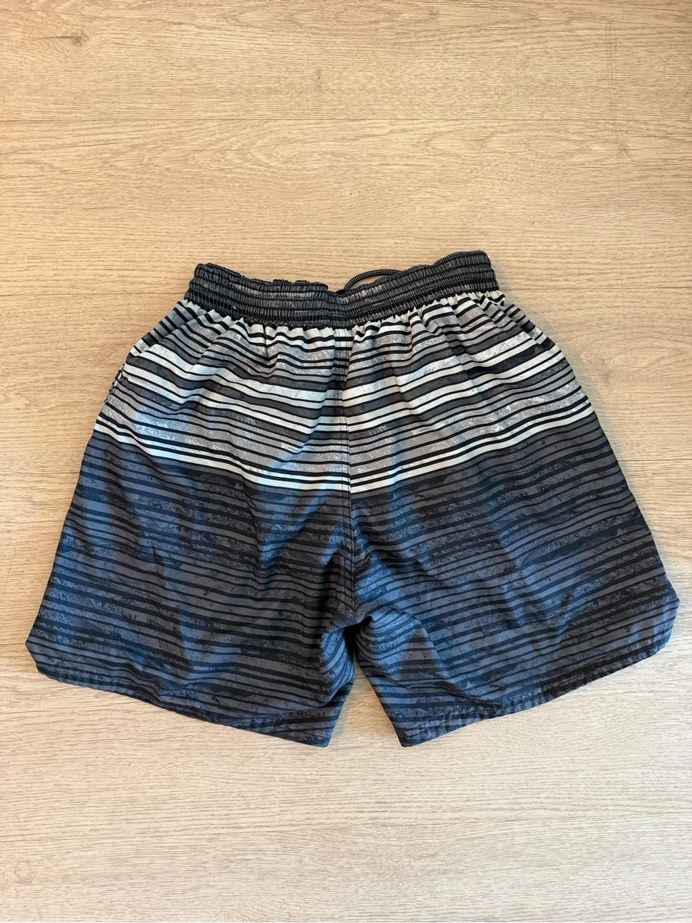 Nike Men’s Black and Gray Striped Swim Trunks